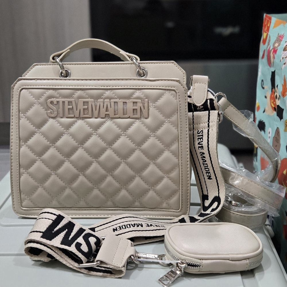 Steve Madden Ivory Quilted Crossbody Bag